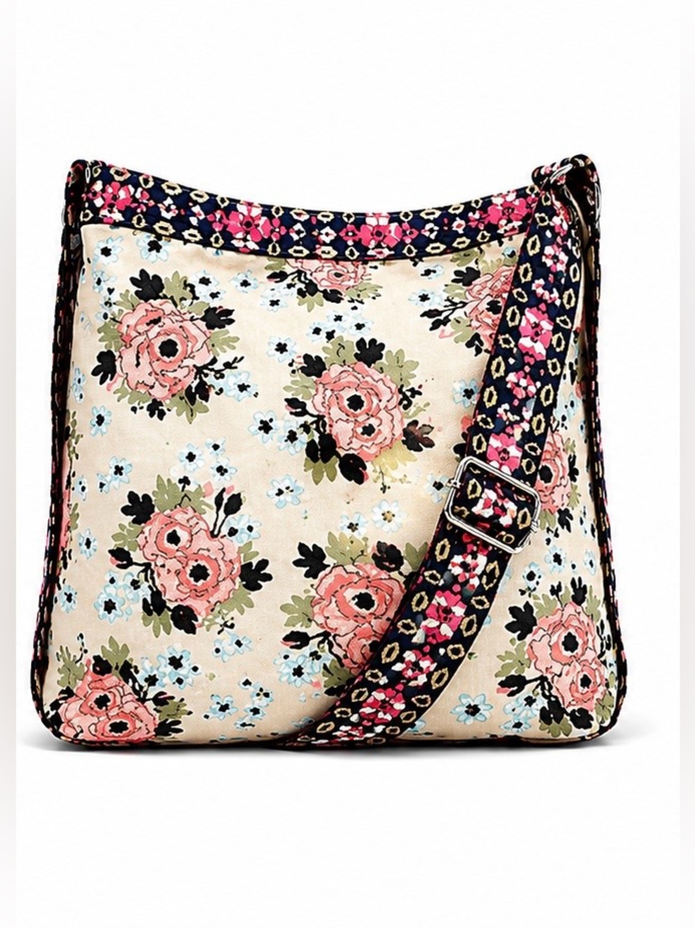 Steve Madden Boho Floral Canvas Tote Bag Multicolor Embroidered Adjustable Strap
